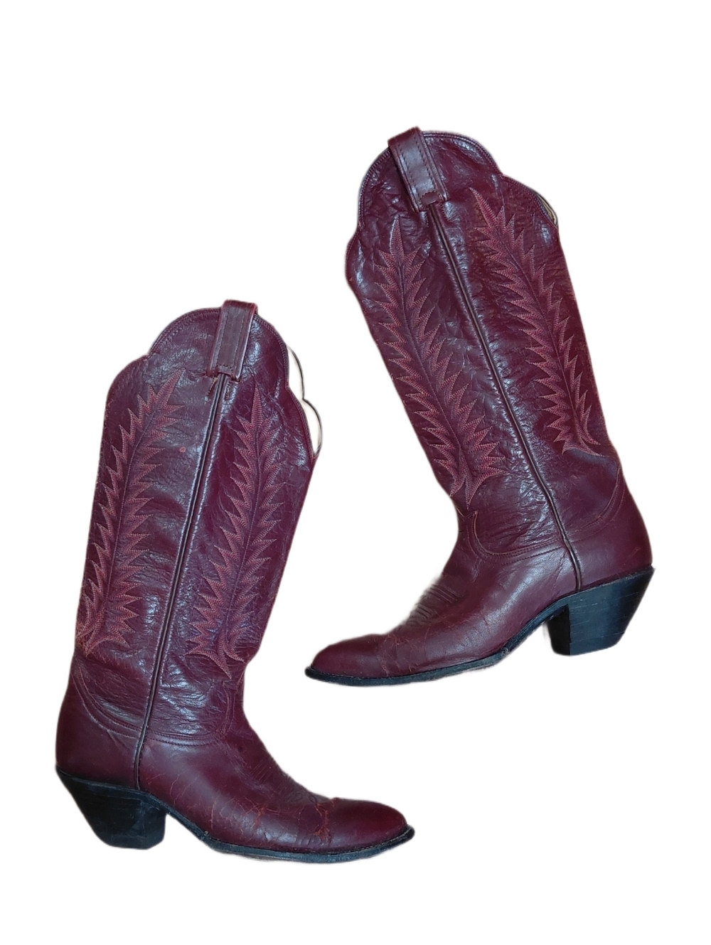 Vintage Tony Lama Women's Burgundy Embroidered Leather Cowboy Boots Size 7